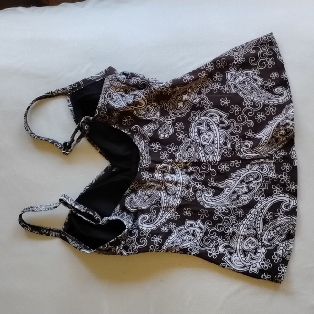 *50off3* Jantzen Tankini Set Top Skirted Bottoms 8 Brown White Paisley - Picture 3 of 10